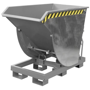 eurokraft pro Kippbehälter, schmale Ausführung, Volumen 1,0 m³, Traglast 3000 kg, feuerverzinkt nach EN ISO 1461
