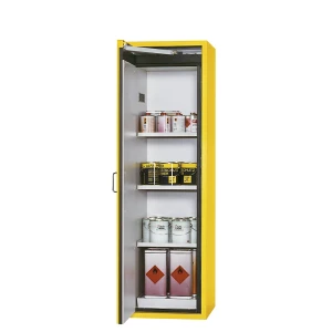 asecos Feuerbeständiger Gefahrstoffschrank Typ 90, 1-türig, Außen-HxBxT 1968 x 600 x 615 mm, gelb, pulverbeschichtet