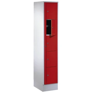 Wolf Wäscheausgabeschrank, HxBxT 1800 x 350 x 500 mm, 5 Fächer, lichtgrau / feuerrot