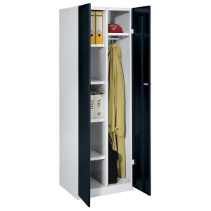 Wolf Putzmittelspind Frankfurt, 4 Fachböden, 1 Kleiderstange, B 600 mm, Türen tiefschwarz