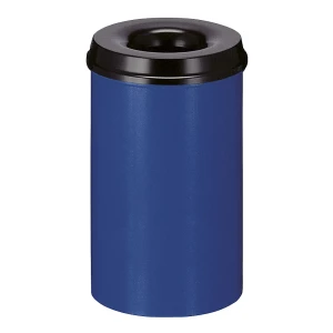 Sicherheits-Papierkorb, Stahl, selbstlöschend, Volumen 20 l, HxØ 426 x 260 mm, Korpus blau / Löschkopf schwarz kaiserkraft