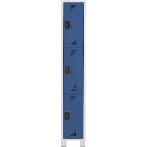 eurokraft pro 3er-Schließfachschrank Bremen, 1 Abteil, lichtgrau / brillantblau, Breite 400 mm, 3 Fächer