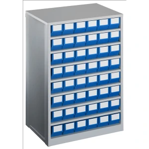 kaiserkraft Armazenagem em gavetas, capacidade de carga da armação 240 kg, AxLxP 862 x 600 x 417 mm, 48 gavetas, gavetas em azul, Armazenagem em