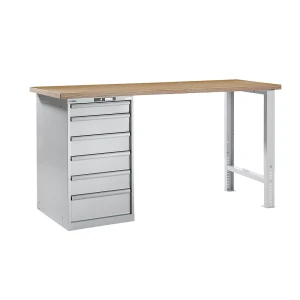 LISTA Werkbank im Baukastensystem, Höhe 1040 mm, Unterstellschrank, 6 Schubladen, lichtgrau, Tischbreite 2000 mm