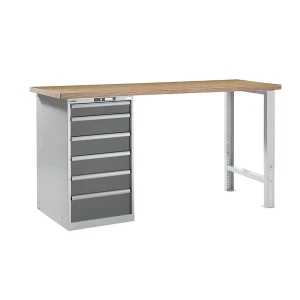 LISTA Werkbank im Baukastensystem, Höhe 1040 mm, Unterstellschrank, 6 Schubladen, graumetallic, Tischbreite 2000 mm