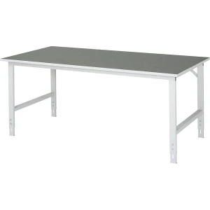 Arbeitstisch, höhenverstellbar, Gestell 60 x 30 mm, Linoleumplatte, BxT 2000 x 1000 mm, lichtgrau