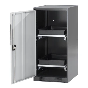 asecos Labor-Chemikalienschrank, 1-türig, halbhoch, 2 Auszüge, ohne Sichtfenster, grau