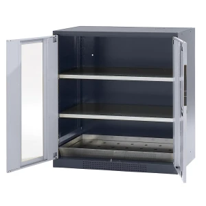 asecos Labor-Chemikalienschrank, 2-türig, halbhoch, 2 Fachböden, mit Sichtfenster, grau