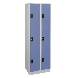 Wolf 3er-Schließfachschrank Stuttgart, 2 Abteile, B 600 mm, lichtgrau / taubenblau