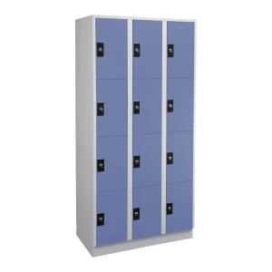 Wolf 4er-Schließfachschrank Stuttgart, 3 Abteile, B 900 mm, lichtgrau / taubenblau