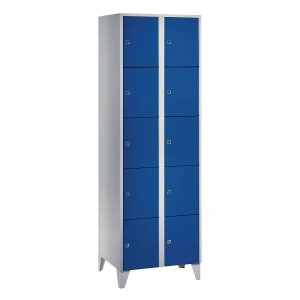 Wolf 5er-Schließfachschrank München, 2 Abteile, lichtgrau / enzianblau, B 600 mm, mit Füßen