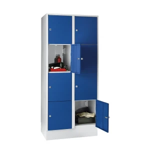 Wolf 4er-Schließfachschrank München, 2 Abteile, lichtgrau / enzianblau, B 800 mm, mit Bodensockel