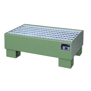 eurokraft pro Stahl-Auffangwanne, LxBxH 800 x 500 x 290 mm, lackiert grün RAL 6011, mit Gitterrost