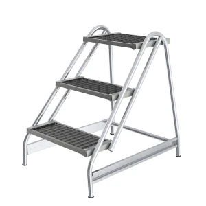 MUNK Aluminium-Arbeitspodest, Stufen aus Stahl-Gitterrost, einseitig begehbar, 3 Stufen