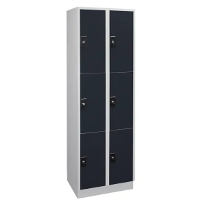 Wolf 3er-Schließfachschrank Stuttgart, 2 Abteile, B 600 mm, lichtgrau / anthrazitgrau