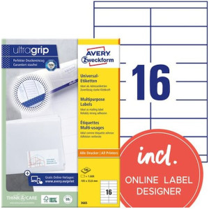 Etikett AVERY Ultragrip 105x33,8mm 1600/FP