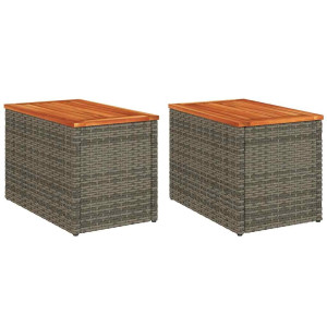 vidaXL Puutarhan sivupöydät 2 kpl harmaa 55x34x37 cm polyrottinki puu