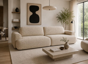 Kanapa z funkcją spania ITALY 250x100x82 cm FLOW 03 trzyosobowa sofa rozkładana beżowa