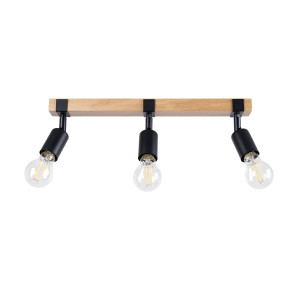 Plafon ZUCA 3 14x15x53 cm zwis sufitowy 3-punktowy E27 loft nowoczesna lampa sufitowa drewno naturalne czarny
