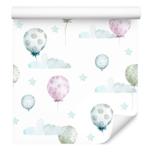 Tapeta dla dzieci pastelowe balony gwiazdy chmury