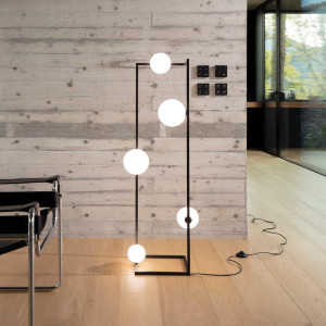 Angolo 30x118x30 cm pięciopunktowa lampa stojąca loft okrągłe klosze biała G9 do salonu jadalni