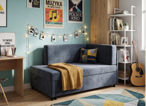 Sofa rozkładana dziecięca Viluś 106x75x80 cm narożnik jednoosobowy do pokoju z funkcją spania i przechowywania dla dzieci grafit