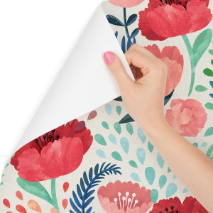Tapeta retro do jadalni kwiaty maki liście natura
