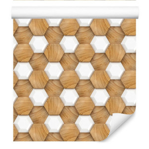 Tapeta drewniana mozaika 3D, dekoracja w stylu nowoczesnym