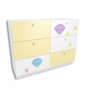 Komoda DIAMOND 120x90 biało żółta z grafiką dla dziecka