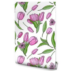 Tapeta Do Jadalni Rysowane KWIATY Tulipany Natura