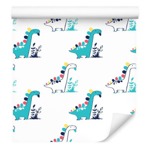 Tapeta do pokoju dziecka, dinozaury rośliny liście