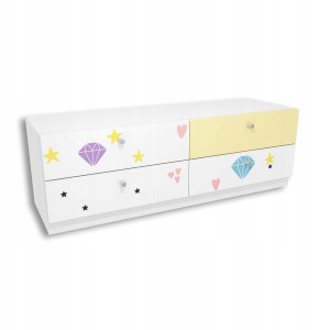 Komoda DIAMOND 120x40 cm z grafiką diamentu biało żółta dla dziecka