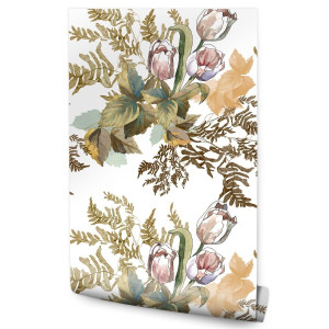 Tapeta Do Salonu TULIPANY Kwiaty Liście Styl Retro 53x1000