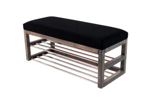Ławka pufa tapicerowana LPG-5 50x45x30 cm siedzisko gładkie stelaż popiel bejcowany welur czarny