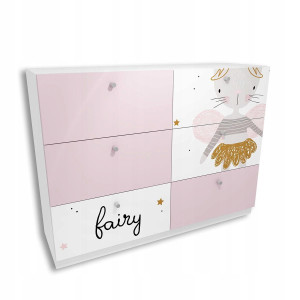 Komoda FAIRY 120x90 cm biało różowa księżniczka dla dziecka