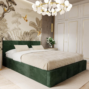 Łóżko tapicerowane 160x200x88cm do sypialni podwójne z pojemnikiem schowek butelkowa zieleń