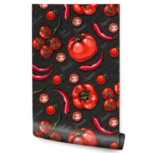 Tapeta Do Kuchni Papryczki Chili POMIDORY Napisy