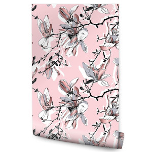Tapeta Do Salonu Kwiaty MAGNOLIA Liście Rośliny