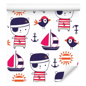 Tapeta do pokoju dziecka misie ptaki piraci bajka