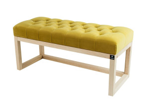 Ławeczka Pufa LPP-2  50x45x35 cm z pikowanym siedziskiem naturalny stelaż welwet cytrynowa