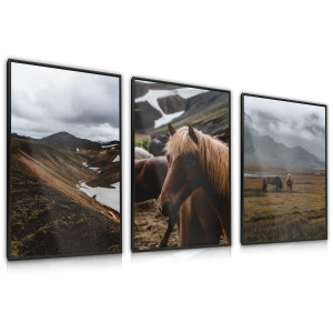 ZESTAW 3x Plakat W Ramie KONIE Góry Pejzaże 60x80cm