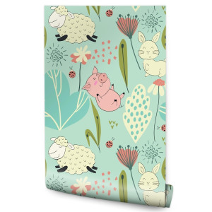 Tapeta W Rolce Owieczki KRÓLICZKI Świnki Natura 53x1000