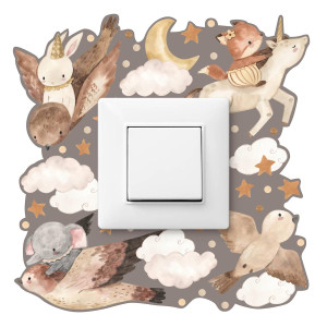 Naklejka Pod Kontakt Do Pokoju Dzieci Zwierzątka 20x20 Chmurki Kropki Gwiazdki