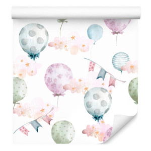 Tapeta dla dzieci kolorowe balony gwiazdy chmury
