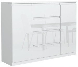 Komoda 101x120x39 cm z 2 drzwiami i 4 szufladami biała front połysk z dwiema półkami