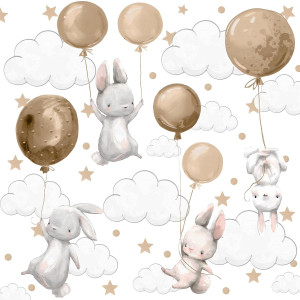 Naklejki Na Ścianę Dla Dzieci Króliczki 120x60 Balony Gwiazdy ZESTAW