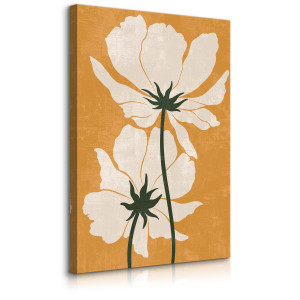 Obraz Do Salonu Białe Kwiaty Liście Natura Styl Boho Minimalizm 80x120cm