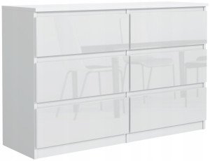 Komoda 78x140x39 cm cm z 6 szufladami biała front biały połysk pojemna szafka do salonu i sypialni