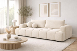 Kanapa rozkładana trzyosobowa Mediolan 250 cm BLUVEL 22 sofa z funkcją spania velvet kremowa
