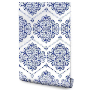 Tapeta Do Przedpokoju NIEBIESKIE Ornamenty Vintage 53x1000
